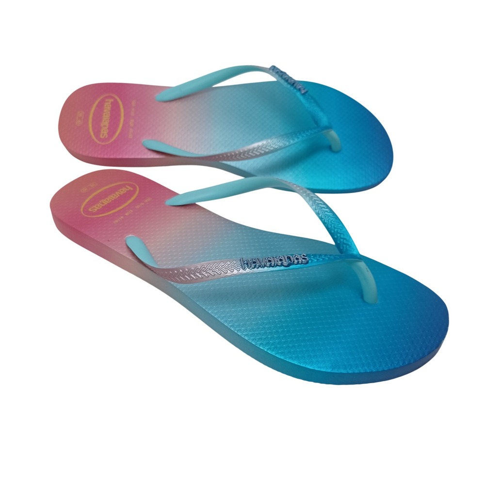 Havaianas Slim Gradient Sunset Flip Flops Blue Pink Ombre Womens US Size 9/10